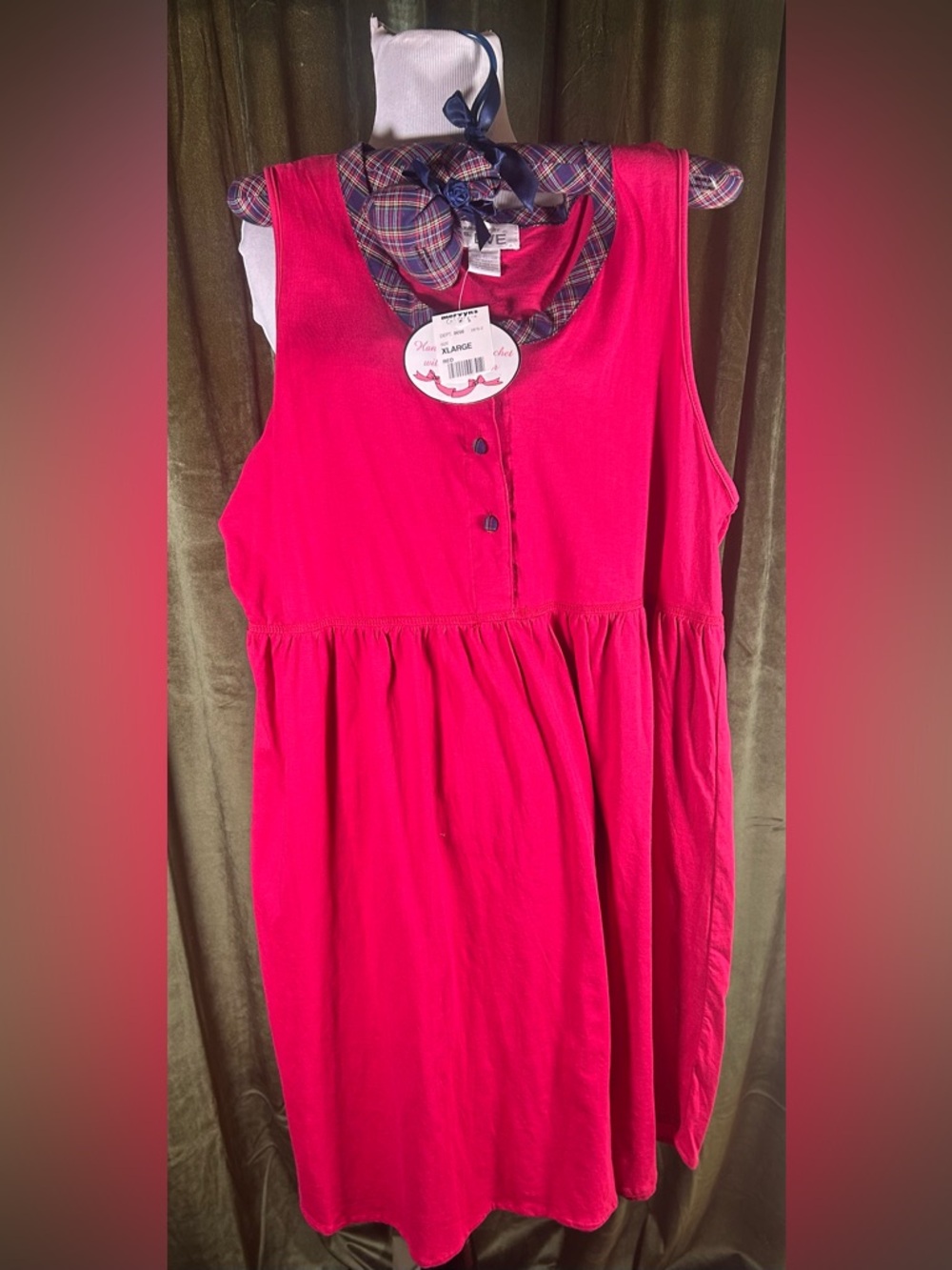 Vintage 90s Deadstock "Eve" Red Midi Dress with Matching Sachet & Hanger - Picture 2 of 6